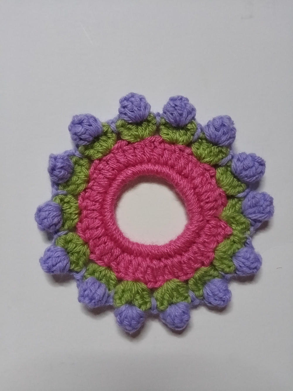 Handmade Crochet Flower Scrunchie - Pink, Green & Lavender